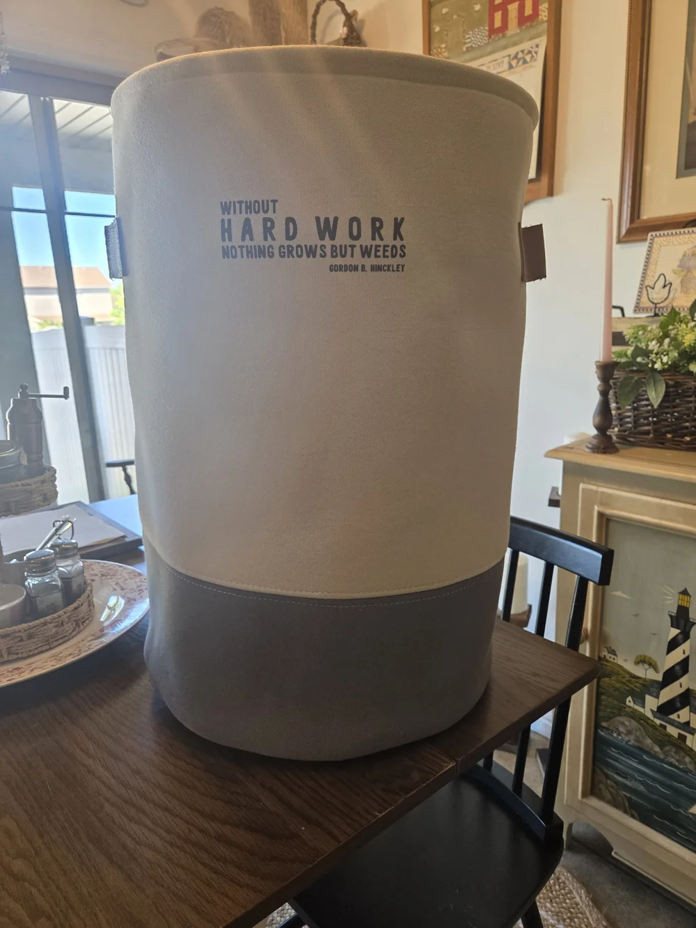 Canvas Two-Tone Laundry Hamper Bag - Cream and Gray